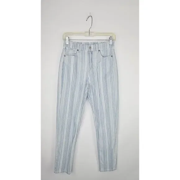 American Eagle AE High Waisted Stretch Mom Jeans Striped Blue White Size 0 Reg - Picture 4 of 16